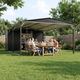 12x23 Ft Heavy-Duty Metal Carport Storage Shed, Steel Garage with Sliding Door, UV-Blocking Panel & Waterproof Sloped Roof for Car, Boat, Tractor & Farm Equipment