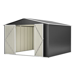 10 x 10 FT Heavy-Duty Outdoor Metal Storage Shed, Large Garden Tool Shed with Updated Reinforced Frame & Lockable Double Doors for Backyard