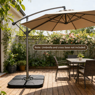 Heavy-Duty Offset Patio Umbrella Base, Refillable HDPE Stand (Water/Sand 160–220 lbs), 4-Piece Stackable Panels with Lock Pins, Weatherproof Outdoor Umbrella Support