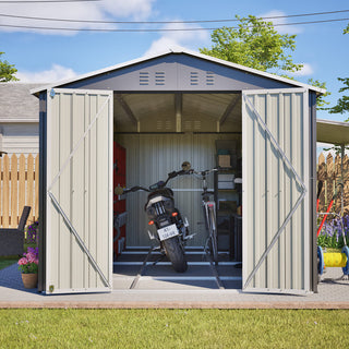 8X12 FT Metal Outdoor Storage Shed – Lockable Garden Tool Shed with Durable Aluminum Frame