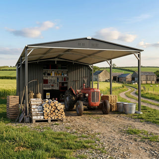 12x23 Ft Heavy-Duty Metal Carport Storage Shed, Steel Garage with Sliding Door, UV-Blocking Panel & Waterproof Sloped Roof for Car, Boat, Tractor & Farm Equipment