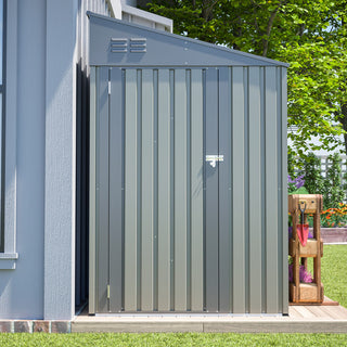 4x7 Ft Lean-To Metal Storage Shed, Heavy-Duty Outdoor Bike & Garden Storage with Lockable Door