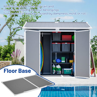 8X6 FT Plastic Outdoor Storage Shed with Floor – Lockable Garden Tool & Trash Bin Storage Shed