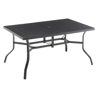 Outdoor Dining Table for 6, Powder-Coated Steel Slat Patio Table with 2.16" Umbrella Hole, Anti-Slip Pads & All-Weather E-Coated Frame for Garden & Poolside