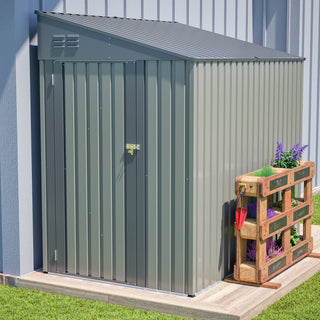 4x7 Ft Lean-To Metal Storage Shed, Heavy-Duty Outdoor Bike & Garden Storage with Lockable Door