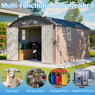 10X12 FT Metal Outdoor Storage Shed with Floor Frame Kit – Heavy-Duty Steel Garden Tool Shed