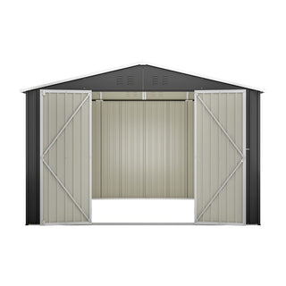 10 x 10 FT Heavy-Duty Outdoor Metal Storage Shed, Large Garden Tool Shed with Updated Reinforced Frame & Lockable Double Doors for Backyard