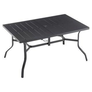 Outdoor Dining Table for 6, Powder-Coated Steel Slat Patio Table with 2.16" Umbrella Hole, Anti-Slip Pads & All-Weather E-Coated Frame for Garden & Poolside