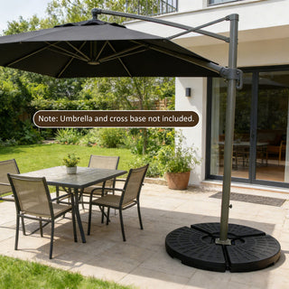 Heavy-Duty Fan-Style Cantilever Umbrella Base, 4-Panel Refillable Stand (Water/Sand up to 220 lbs), Weatherproof HDPE with Metal Lock Hooks, Stackable & Portable Design