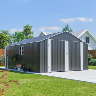 12x20 FT Heavy-Duty Metal Outdoor Storage Shed, Spacious 1810 CUFT Capacity with Double Doors, All-Weather Garage for Vehicle, Equipment & Tool Storage