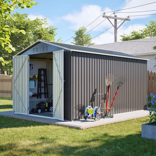 8X12 FT Metal Outdoor Storage Shed – Lockable Garden Tool Shed with Durable Aluminum Frame