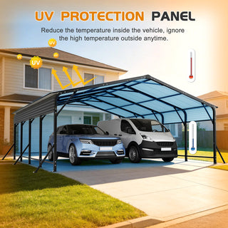 20' x 20' Heavy-Duty Galvanized Steel Carport Canopy with Triangle Reinforced Frame, UV-Proof Waterproof Shelter for Car, SUV, Boat & Tractor
