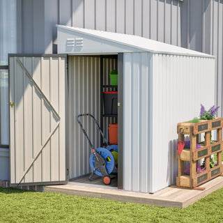 4x7 Ft Lean-To Metal Storage Shed, Heavy-Duty Outdoor Bike & Garden Storage with Lockable Door