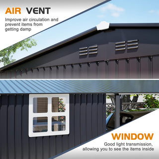 12x23 Ft Heavy-Duty Metal Carport Storage Shed, Steel Garage with Sliding Door, UV-Blocking Panel & Waterproof Sloped Roof for Car, Boat, Tractor & Farm Equipment