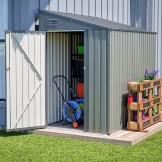 4x7 Ft Lean-To Metal Storage Shed, Heavy-Duty Outdoor Bike & Garden Storage with Lockable Door
