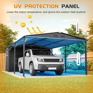 12x23 Ft Heavy-Duty Metal Carport Storage Shed, Steel Garage with Sliding Door, UV-Blocking Panel & Waterproof Sloped Roof for Car, Boat, Tractor & Farm Equipment