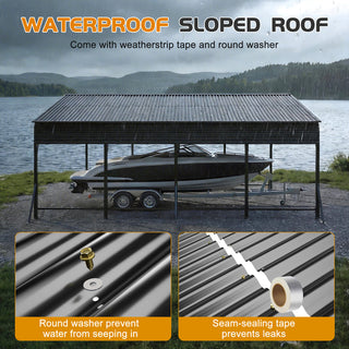 20' x 20' Heavy-Duty Galvanized Steel Carport Canopy with Triangle Reinforced Frame, UV-Proof Waterproof Shelter for Car, SUV, Boat & Tractor