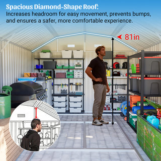 10X12 FT Metal Outdoor Storage Shed with Floor Frame Kit – Heavy-Duty Steel Garden Tool Shed