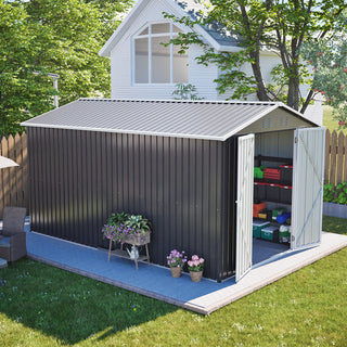 8X12 FT Metal Outdoor Storage Shed – Lockable Garden Tool Shed with Durable Aluminum Frame