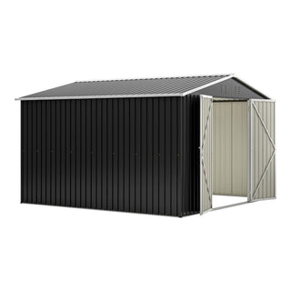 10 x 10 FT Heavy-Duty Outdoor Metal Storage Shed, Large Garden Tool Shed with Updated Reinforced Frame & Lockable Double Doors for Backyard