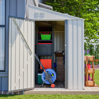4x7 Ft Lean-To Metal Storage Shed, Heavy-Duty Outdoor Bike & Garden Storage with Lockable Door