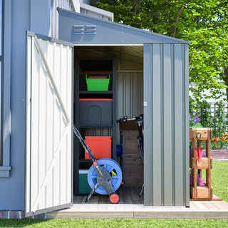 4x7 Ft Lean-To Metal Storage Shed, Heavy-Duty Outdoor Bike & Garden Storage with Lockable Door