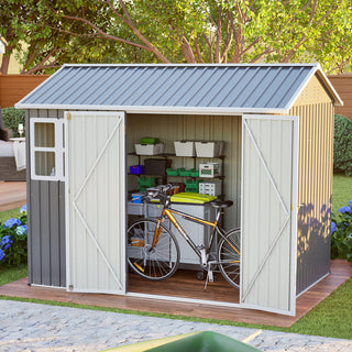 8x6 Ft Heavy-Duty Steel Storage Shed with Window, Lockable Doors & Sloped Roof, Outdoor Garden Tool Shed for Backyard, Patio & Lawn – Dark Gray