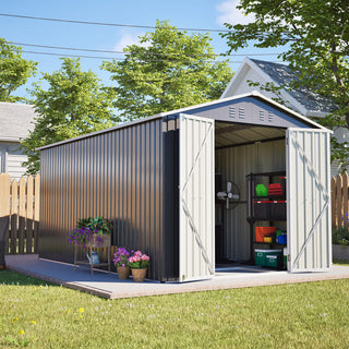 8X12 FT Metal Outdoor Storage Shed – Lockable Garden Tool Shed with Durable Aluminum Frame