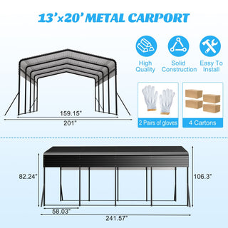 13 x 20 FT Heavy Duty Metal Carport with Reinforced Triangle Frame & 4 Poles, Galvanized Steel Roof All-Weather Outdoor Car Shelter for Vehicle Protection