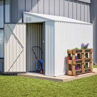 4x7 Ft Lean-To Metal Storage Shed, Heavy-Duty Outdoor Bike & Garden Storage with Lockable Door