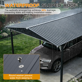 12x23 Ft Heavy-Duty Metal Carport Storage Shed, Steel Garage with Sliding Door, UV-Blocking Panel & Waterproof Sloped Roof for Car, Boat, Tractor & Farm Equipment