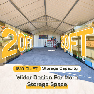 12x20 FT Heavy-Duty Metal Outdoor Storage Shed, Spacious 1810 CUFT Capacity with Double Doors, All-Weather Garage for Vehicle, Equipment & Tool Storage