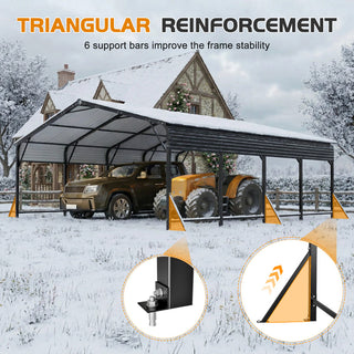20' x 20' Heavy-Duty Galvanized Steel Carport Canopy with Triangle Reinforced Frame, UV-Proof Waterproof Shelter for Car, SUV, Boat & Tractor