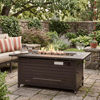 50,000 BTU Propane Fire Pit Table, Aluminum Outdoor Gas Fire Pit with Stainless Steel Burner, Lava Glass & Cover for Patio & Backyard