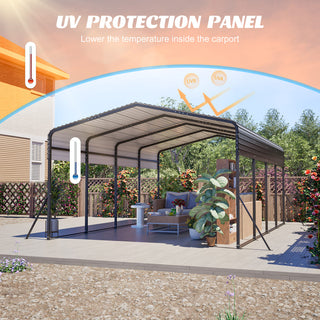 13 x 20 FT Heavy Duty Metal Carport with Reinforced Triangle Frame & 4 Poles, Galvanized Steel Roof All-Weather Outdoor Car Shelter for Vehicle Protection