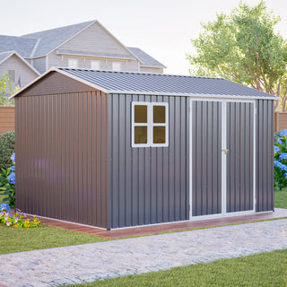 10x8 Ft Oversized Steel Storage Shed with Window, Lockable Double Doors & Sloped Roof, Heavy-Duty Outdoor Garden Tool Shed for Patio, Backyard & Lawn