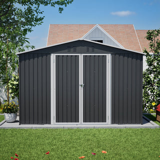 10 x 10 FT Heavy-Duty Outdoor Metal Storage Shed, Large Garden Tool Shed with Updated Reinforced Frame & Lockable Double Doors for Backyard