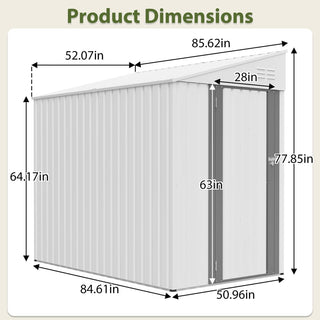4x7 Ft Lean-To Metal Storage Shed, Heavy-Duty Outdoor Bike & Garden Storage with Lockable Door