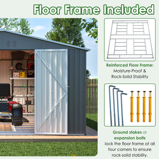 11x13 FT Metal Storage Shed with Reinforced Floor Frame, Large Outdoor Garden Tool Shed with Lockable Doors, 4 Air Vents & Weatherproof Design for Patio & Backyard
