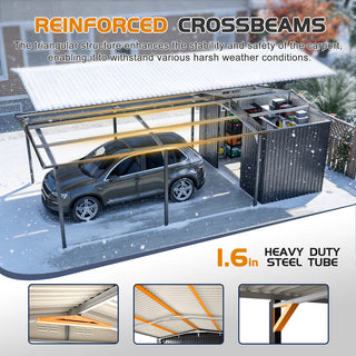 12x23 Ft Heavy-Duty Metal Carport Storage Shed, Steel Garage with Sliding Door, UV-Blocking Panel & Waterproof Sloped Roof for Car, Boat, Tractor & Farm Equipment