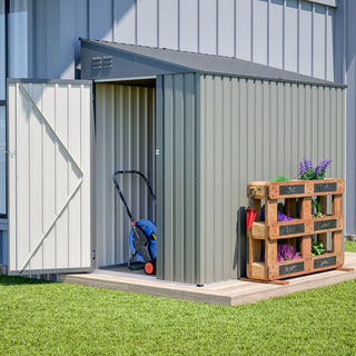 4x7 Ft Lean-To Metal Storage Shed in Olive Grey, Heavy-Duty Steel Outdoor Storage for Garden Tools & Bicycles, Weather-Resistant Backyard Organizer