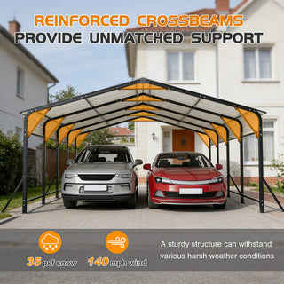 20' x 20' Heavy-Duty Galvanized Steel Carport Canopy with Triangle Reinforced Frame, UV-Proof Waterproof Shelter for Car, SUV, Boat & Tractor