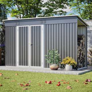 10X4 FT Metal Outdoor Storage Shed – Garden Tool Storage Shed with Lockable Door and Floor Frame