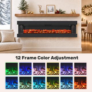 50"/60"/72" Wall-Mounted Electric Fireplace with Suspended LED Lighting, Modern Indoor Fireplace for Living Room