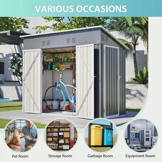 4x8 Sloped Roof Metal Storage Shed with Reinforced Frame, Weatherproof Design, 4 Air Vents, Heavy-Duty Garden Tool Shed with Left/Right Door Option