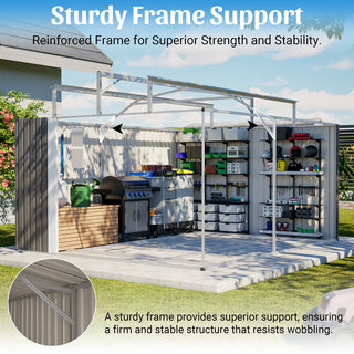 10x12 Ft Heavy-Duty Gray Steel Outdoor Storage Shed with Floor Frame Kit, Rust-Resistant Metal Tool Shed for Garden, Backyard & Patio