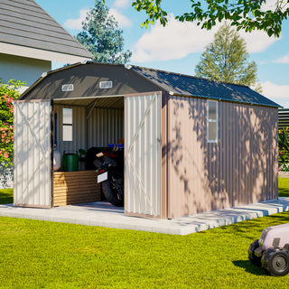 10' x 12' Heavy-Duty Metal Outdoor Storage Shed with Floor Frame Kit, Weather-Resistant Tool Shed for Backyard & Garden