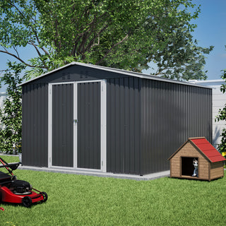10 x 10 FT Heavy-Duty Outdoor Metal Storage Shed, Large Garden Tool Shed with Updated Reinforced Frame & Lockable Double Doors for Backyard