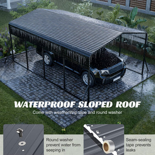 13 x 20 FT Heavy Duty Metal Carport with Reinforced Triangle Frame & 4 Poles, Galvanized Steel Roof All-Weather Outdoor Car Shelter for Vehicle Protection