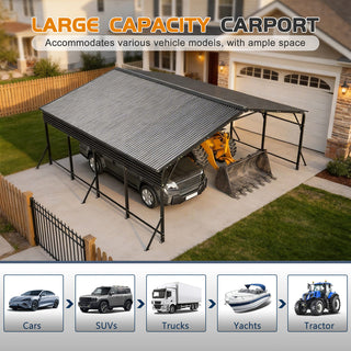 20' x 20' Heavy-Duty Galvanized Steel Carport Canopy with Triangle Reinforced Frame, UV-Proof Waterproof Shelter for Car, SUV, Boat & Tractor